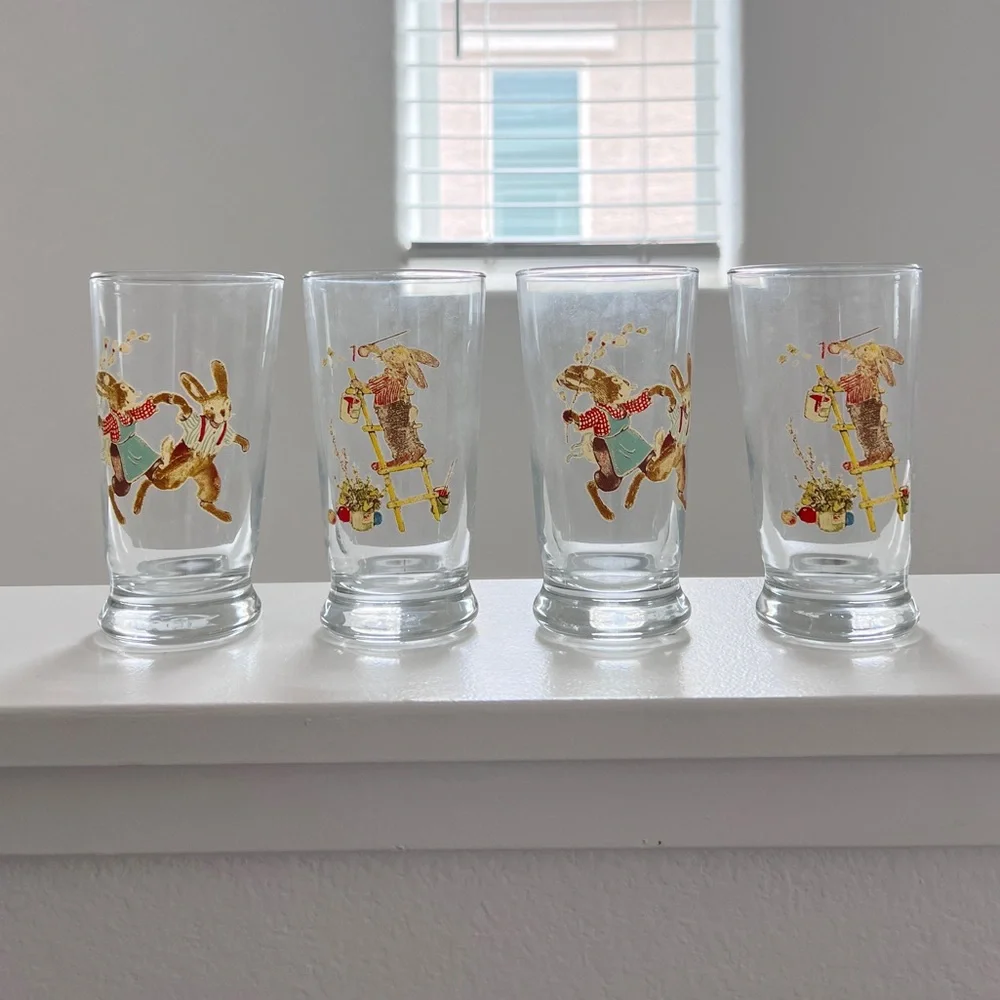 World Market Easter‎ Bunny Rabbit Juice Glasses Set of 4 9 oz Spring Tableware